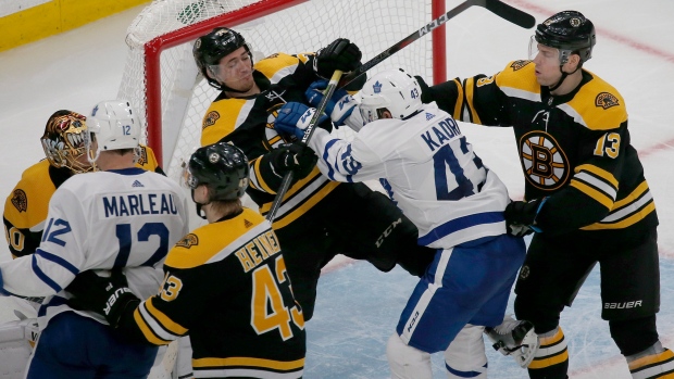 Nazem Kadri fights the Bruins