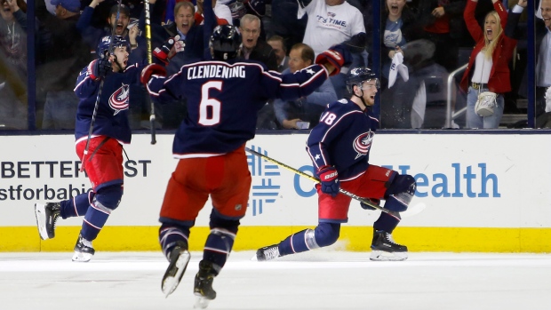 Columbus Blue Jackets celebrate, The Canadian Press Columbus Blue Jackets celebrate