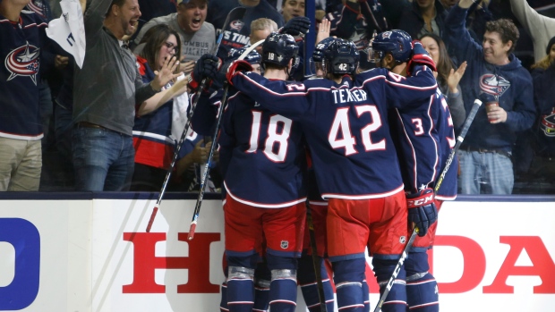 Columbus Blue Jackets celebrate, The Canadian Press Columbus Blue Jackets celebrate