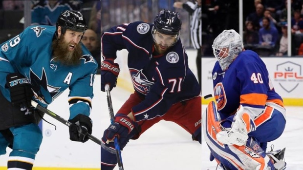 Joe Thornton Nick Foligno Robin Lehner