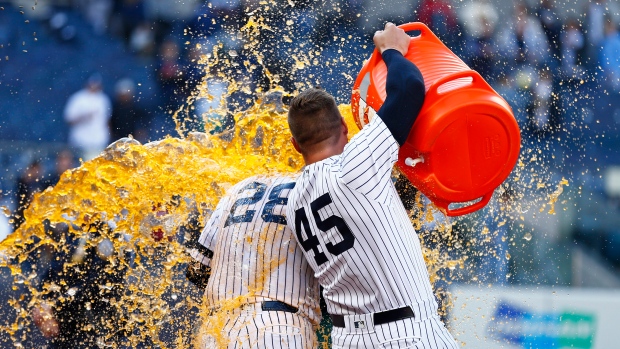 New York Yankees celebrate , The Canadian Press New York Yankees celebrate