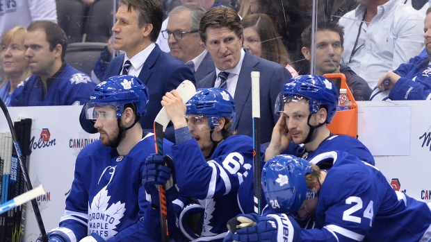 Mike Babcock and the Maple Leafs bench, The Canadian Press Mike Babcock and the Maple Leafs bench