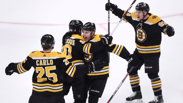 Boston Bruins Marcus Johansson celebrates