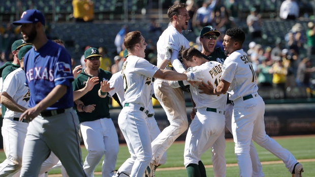 Chad Pinder, Athletics celebrate