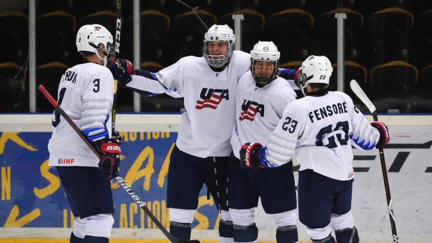 Team USA celebrates, Images on Ice Team USA celebrates