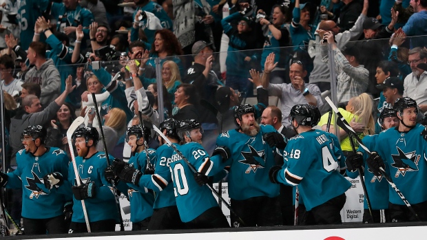 San Jose Sharks celebrate , The Canadian Press San Jose Sharks celebrate