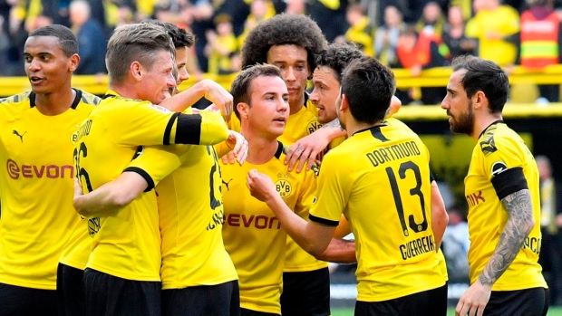 Dortmund's Mario Goetze Celebrates 