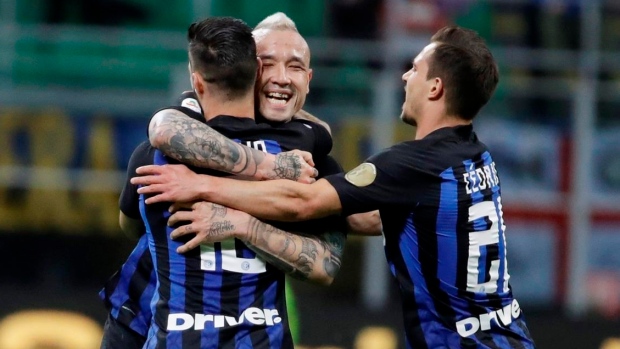 Inter Milan players celebrate, The Canadian Press Inter Milan players celebrate