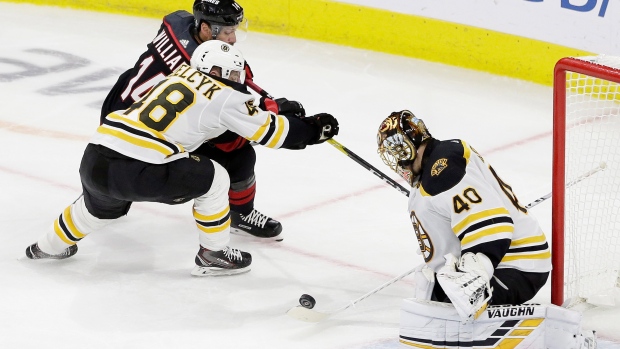 Tuukka Rask makes a save during Game 3 Tuesday.