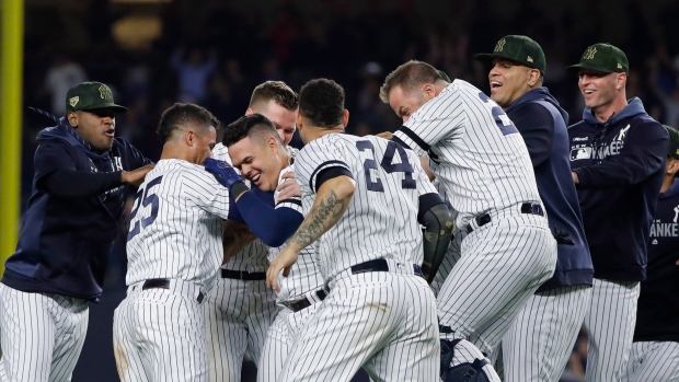 New York Yankees celebrate, The Canadian Press New York Yankees celebrate