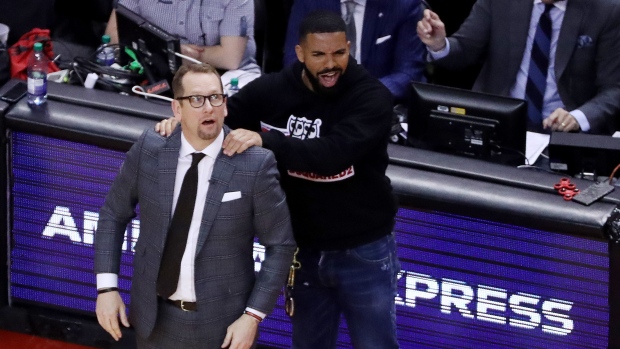 Nick Nurse and Drake, Steve Russell/Toronto Star via Getty Images Nick Nurse and Drake