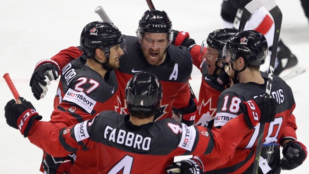 Mark Stone Team Canada celebrates