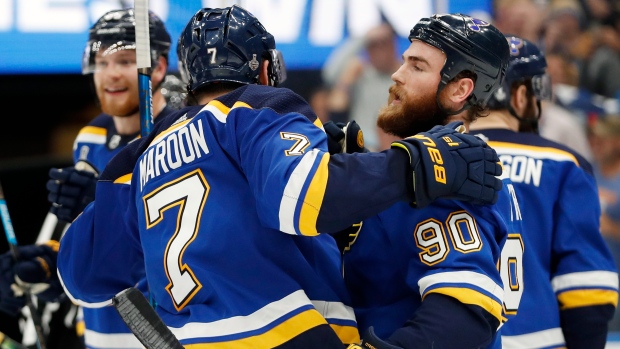 Ryan O'Reilly celebrates with Pat Maroon Monday night., The Canadian Press Ryan O'Reilly celebrates with Pat Maroon Monday night.