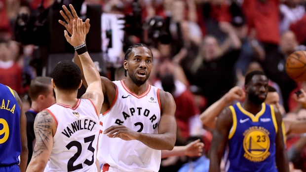 Kawhi Leonard, Fred VanVleet and Draymond Green , The Canadian Press Kawhi Leonard, Fred VanVleet and Draymond Green
