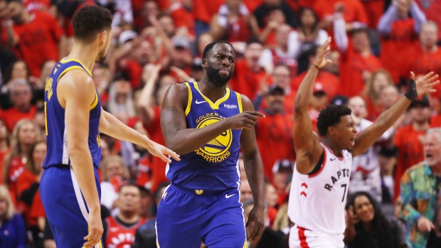 Klay Thompson, Draymond Green and Kyle Lowry, Gregory Shamus/Getty Images Klay Thompson, Draymond Green and Kyle Lowry