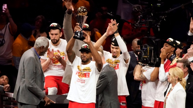 Toronto Raptors celebrate, The Canadian Press Toronto Raptors celebrate