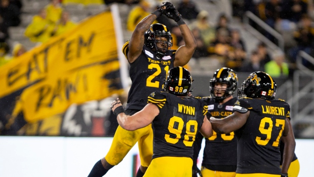 Simoni Lawrence, Tiger-Cats defence celebrates