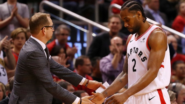 Nick Nurse and Kawhi Leonard 