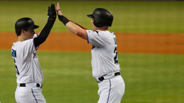Miami Marlins celebrate, The Canadian Press Miami Marlins celebrate