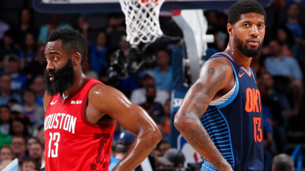 James Harden and Paul George, Getty Images James Harden and Paul George