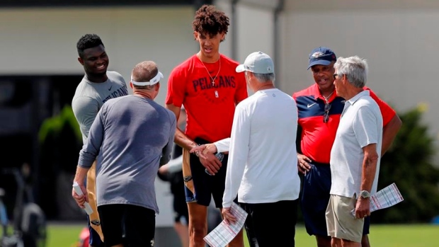 Zion Williamson at Saints practice