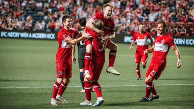 Chicago Fire celebrate, Twitter/@ChicagoFire Chicago Fire celebrate