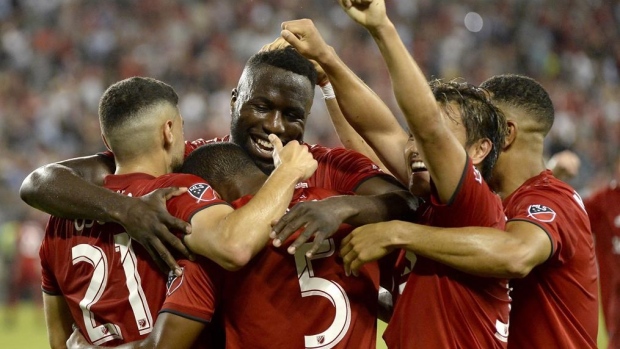 Toronto FC celebrates, The Canadian Press Toronto FC celebrates