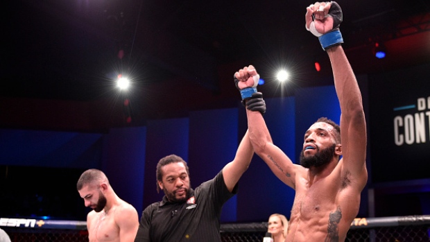 Phil Rowe celebrates after his TKO victory over Leon Shahbazyan