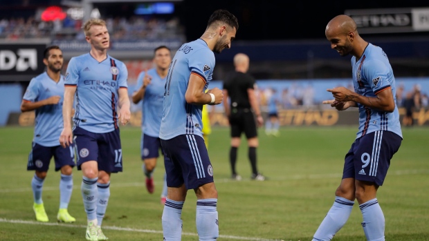 New York City FC celebrates, The Canadian Press New York City FC celebrates