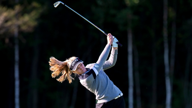 Brooke Henderson hits her approach on the second hole during the CP Women's Open.