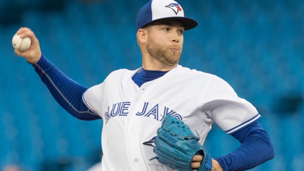 Jays starting pitcher T.J. Zeuch throws against the Red Sox on Tuesday., The Canadian Press Jays starting pitcher T.J. Zeuch throws against the Red Sox on Tuesday.