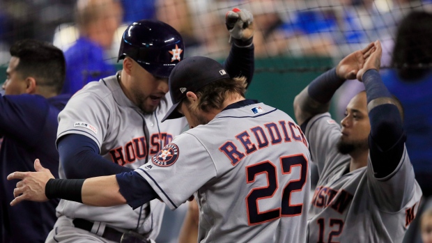 George Springer, Josh Reddick and Martin Maldonado