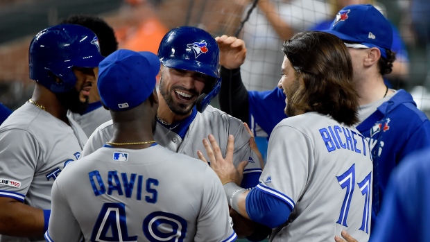 Randal Grichuk, Blue Jays celebrate, Getty Images Randal Grichuk, Blue Jays celebrate