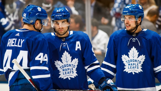 Morgan Rielly, John Tavares and Auston Matthews