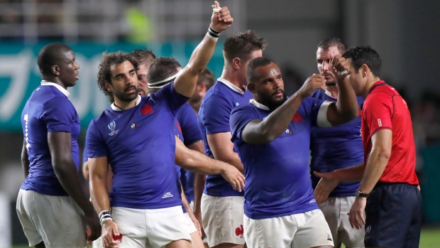 France Rugby World Cup team celebrate, The Canadian Press France Rugby World Cup team celebrate