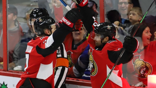 Ottawa Senators celebrate, The Canadian Press Ottawa Senators celebrate