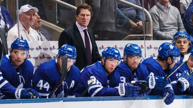 Mike Babcock and Maple Leafs bench, Getty Images Mike Babcock and Maple Leafs bench