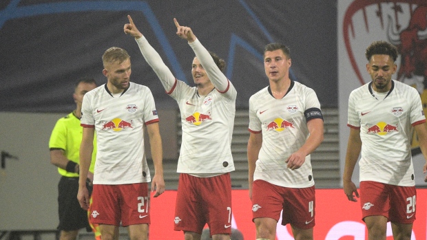 Leipzig's Marcel Sabitzer Celebrates 