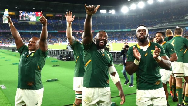 Springboks players celebrate, Getty Images Springboks players celebrate