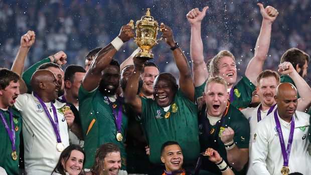 South Africa celebrate Rugby World Cup , The Canadian Press South Africa celebrate Rugby World Cup