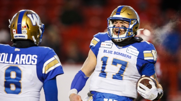 Chris Streveler, right, celebrates his touchdown with teammate Zach Collaros, The Canadian Press Chris Streveler, right, celebrates his touchdown with teammate Zach Collaros