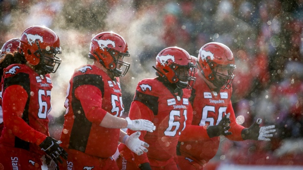 Calgary Stampeders offensive line, The Canadian Press Calgary Stampeders offensive line