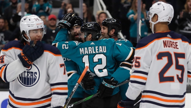 San Jose Sharks celebrate , The Canadian Press San Jose Sharks celebrate