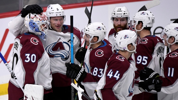 Colorado Avalanche celebrate, The Canadian Press Colorado Avalanche celebrate