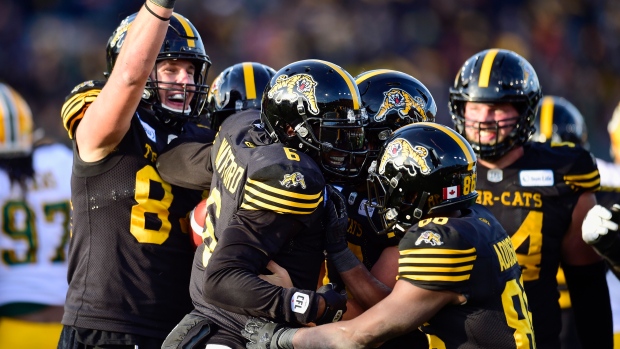 David Watford, Tiger-Cats celebrate, The Canadian Press David Watford, Tiger-Cats celebrate