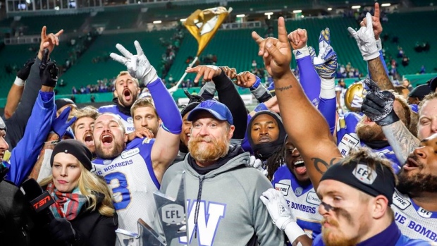 Winnipeg Blue Bombers celebrate, The Canadian Press Winnipeg Blue Bombers celebrate