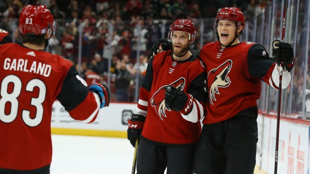 Jakob Chychrun,Alex Goligoski and Conor Garland 