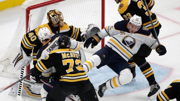 Rasmus Ristolainen falls in front of Rask, The Canadian Press Rasmus Ristolainen falls in front of Rask