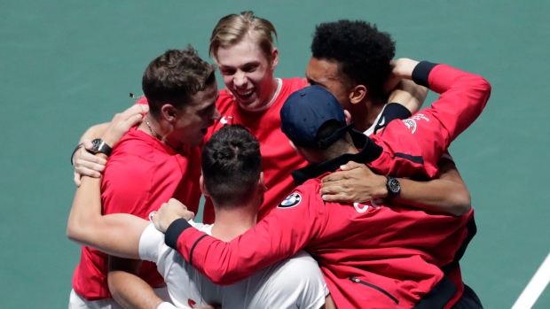 Team Canada Celebrates Davis Cup semifinal win, The Canadian Press Team Canada Celebrates Davis Cup semifinal win