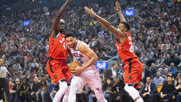 Pascal Siakam, Norm Powell and Ben Simmons